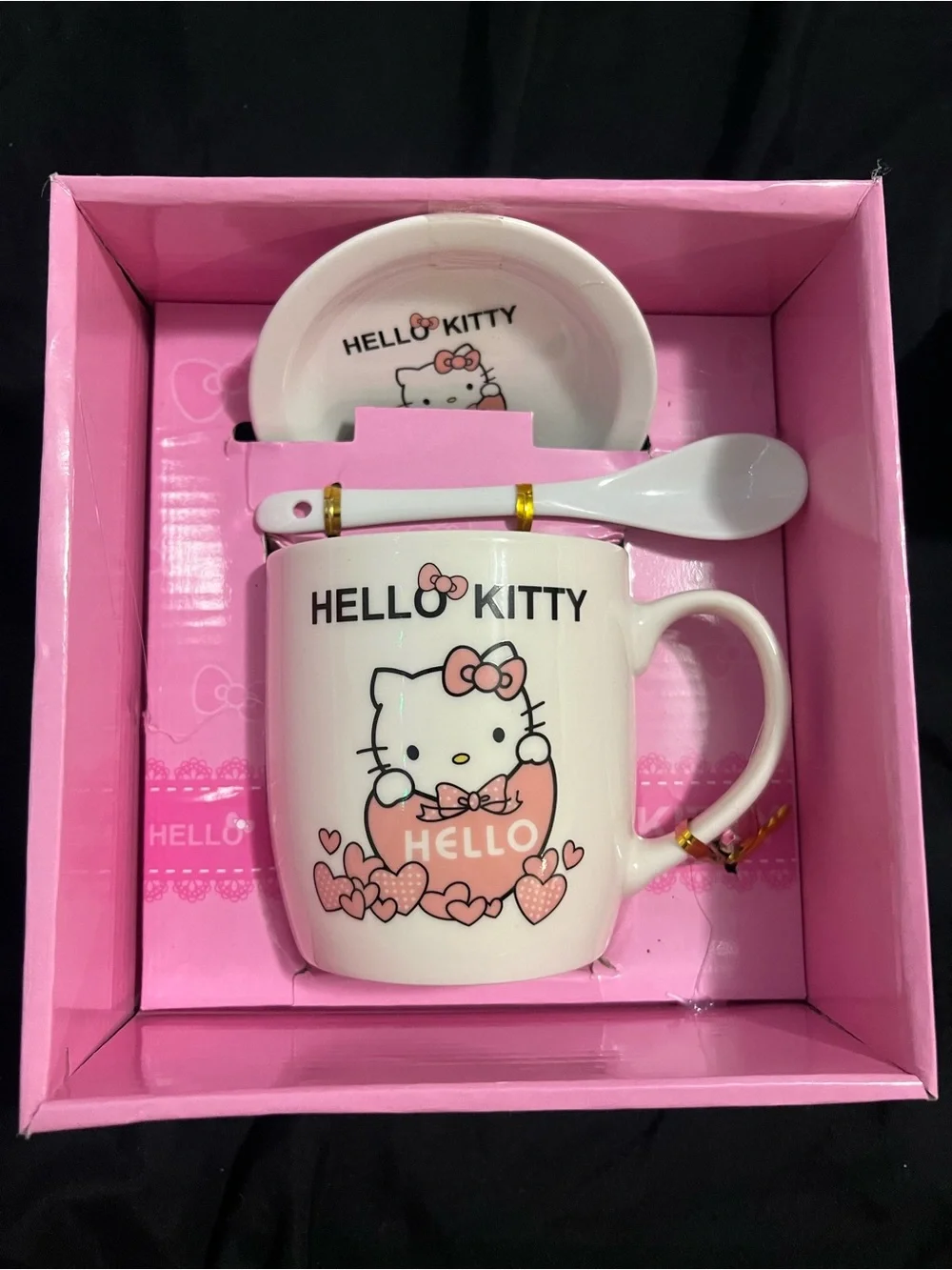 Hello Kitty Pink Ceramic Mug Set with Spoon